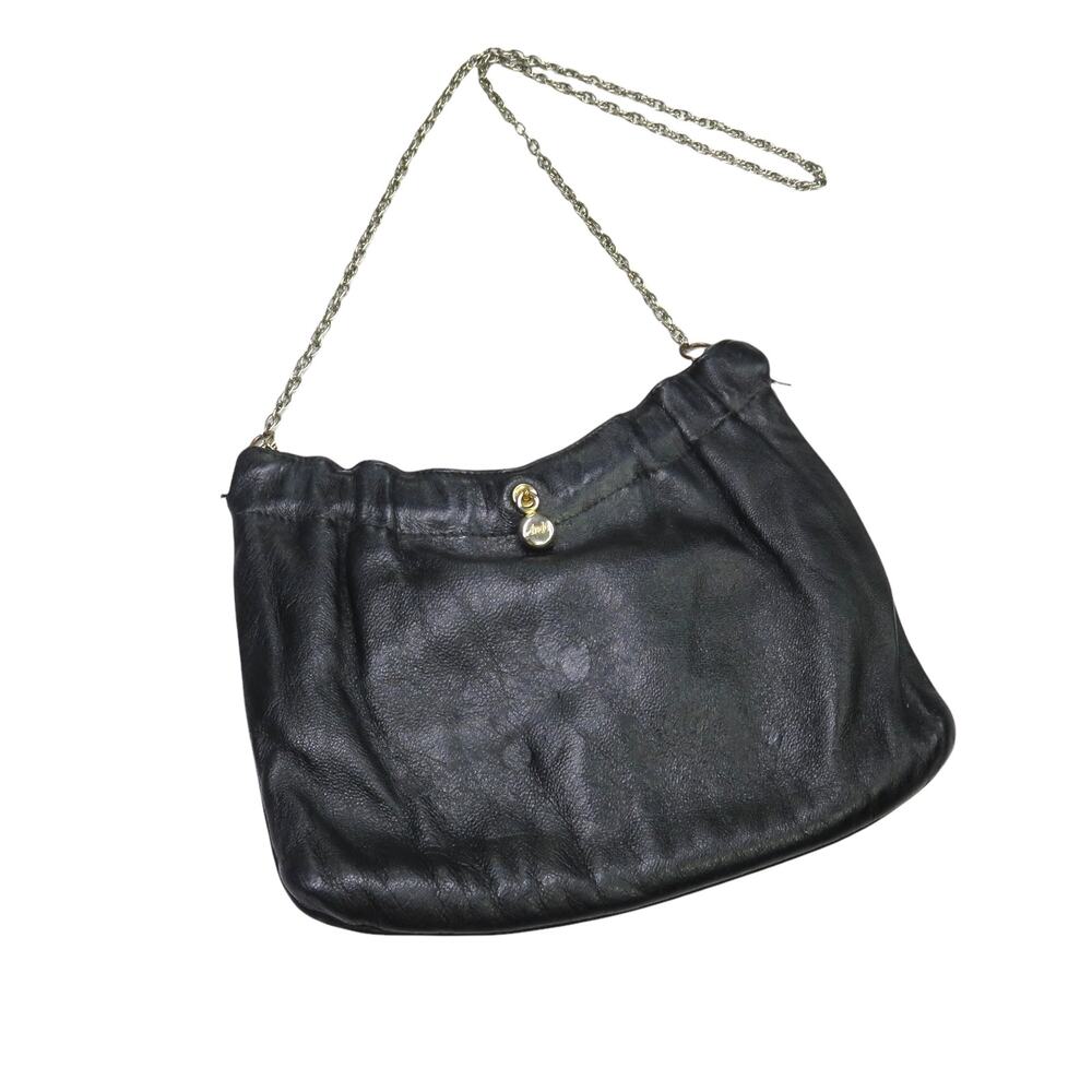Andé 1980s Vintage Black Leather Convertible Crossbody Clutch Bag